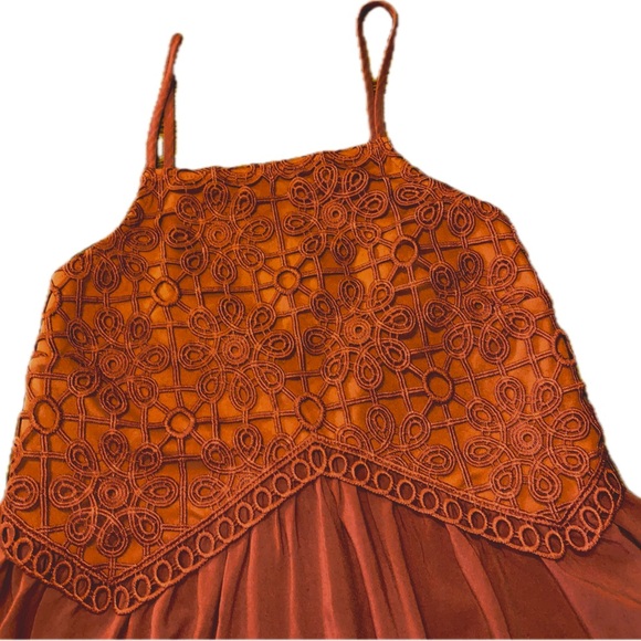 Live To Be Spoiled Burnt Orange Sleeveless Mini Dress Lace Embroidered Bodice XS - Picture 5 of 6